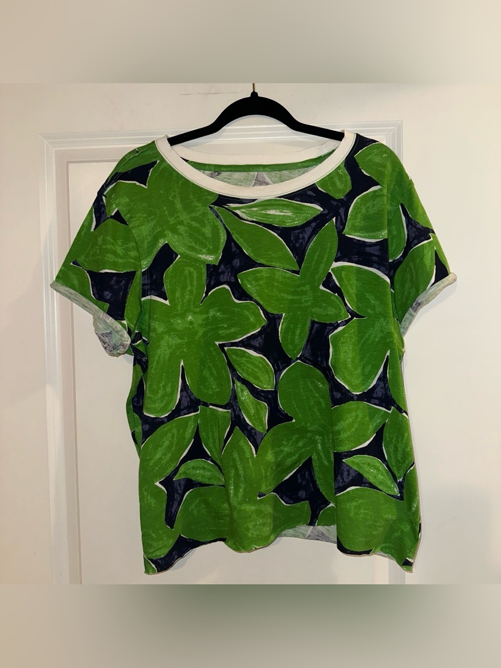 Anthropologie Green Floral Print Short Sleeve Top - NWT